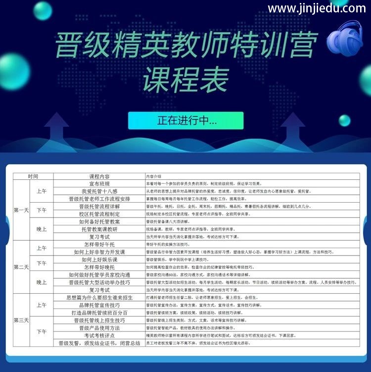 晋级托管精英教师特训营课程表