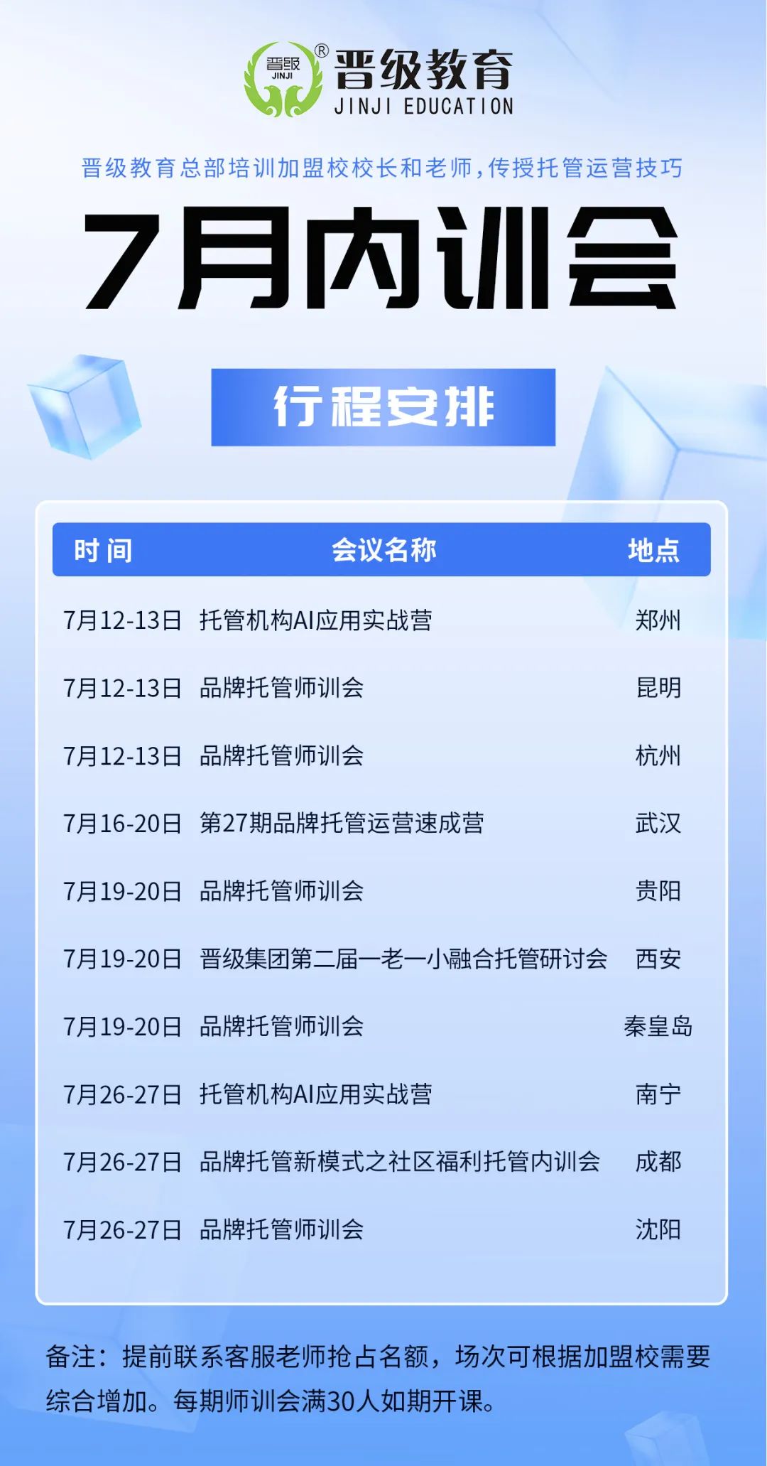 七月晋级总部内训会安排